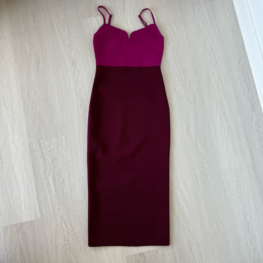 Express Body Con Contour Magenta Top Burgundy Dress